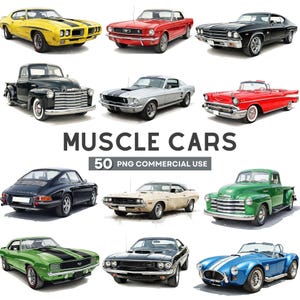 Imágenes prediseñadas de muscle car en acuarela, imágenes prediseñadas de autos clásicos, imágenes prediseñadas de autos clásicos, amantes de los Chevy americanos, imágenes prediseñadas de autos de carreras, descarga digital de autos deportivos