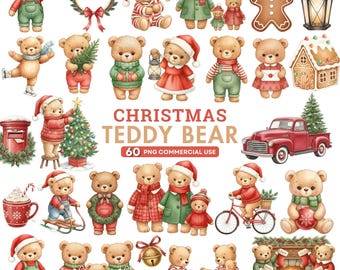 Weihnachten Teddy Bär Clipart, wunderliche Urlaub Bär, Aquarell Weihnachten Clipart, niedlichen Teddy Png, kommerzielle Nutzung, Urlaub Kartengrafik