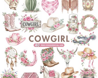 Watercolor Cowgirl Clipart, Pink Cowgirl PNG, Baby Girl Western Clipart, First Rodeo, Cowgirl Boots PNG, Wild West Clipart, Commercial Use