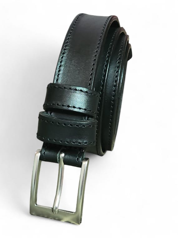Handmade Black Leather Belt for Men With Silver Buckle - Etsy display picture 1
