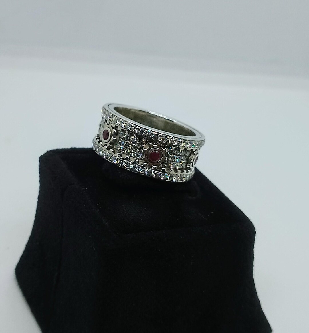 Rubymotion Spinner Rings Moissanite Ruby Spinner Ring, 925 Sterling Silver, Industrial ...