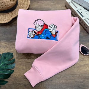 Sudadera con capucha de anime rosa bordada: adorable sudadera con personaje de manga, regalo unisex – EJUJU112