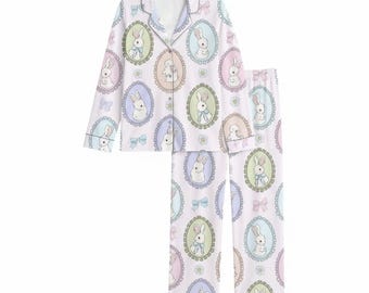 Easter Bunny Eggs Pajama Set, Pastel Rabbit & Eggs Sleepwear, Matching Family PJs, Christmas Gift for Her, Xmas Loungewear Gift PSJ1019