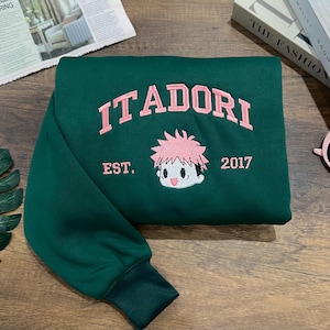 Itadori Yuji Embroidered Sweatshirt, Jujutsu Kaisen Anime Pullover, Cute Embroidery Crewneck, Unisex Cozy Anime Sweater Gift ESH361