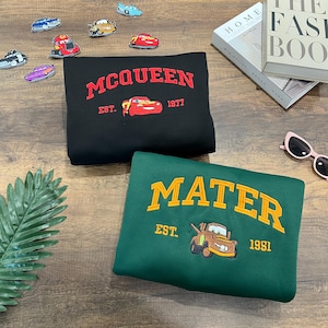 Cars Character Movie Embroidered Sweatshirt, Cartoon Sweatshirts, McQueen Sally Mater Trending Crewneck, Gift For Friends ESH130-138