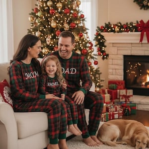 Family Matching Pajamas Personalized Christmas Family Pajamas w/Name, Custom Monogram Christmas Gift, Xmas Eve Family Matching Pjs PSJ1525.C