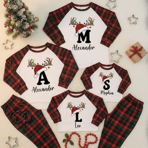 Family Matching Pajamas Personalized Christmas Family Pajamas w/Name, Custom Monogram Christmas Gift, Xmas Eve Family Matching Pjs PSJ1527.C