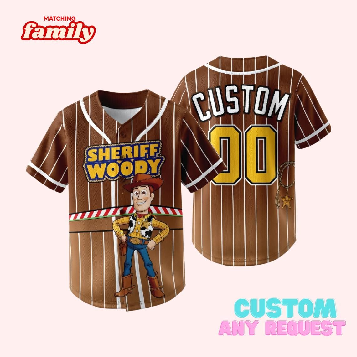 Discover Disney Woody Striped White Jersey, Custom Disneyland Baseball Team, Mickey Mouse Birthday, Toy Story, Gift for Disney Fans