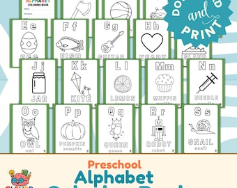 Preschool Alphabet Coloring Book | A-Z Letter Coloring Pages for Kids | Toddler Learning Printable | ABC Coloring PDF | Educational Activity