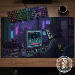 Cozy Gamer Desk Mat, Spooky Pixel Art Mousepad, Retro Gaming Setup,Gamer Gift, Dark Academia Desk Decor, XXL Mouse Pad, Stardew Vibes