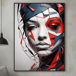 Geometric Portrait | Abstract Woman&#39;s Face Art | Printable Wall Art | Digital Art Print | Home Decor | Instant Download