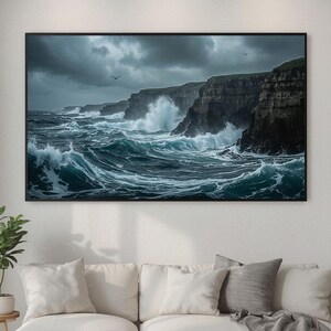 Crashing Waves Coastal Landscape Art Print: Boho Ocean Scene (Digital Download)
