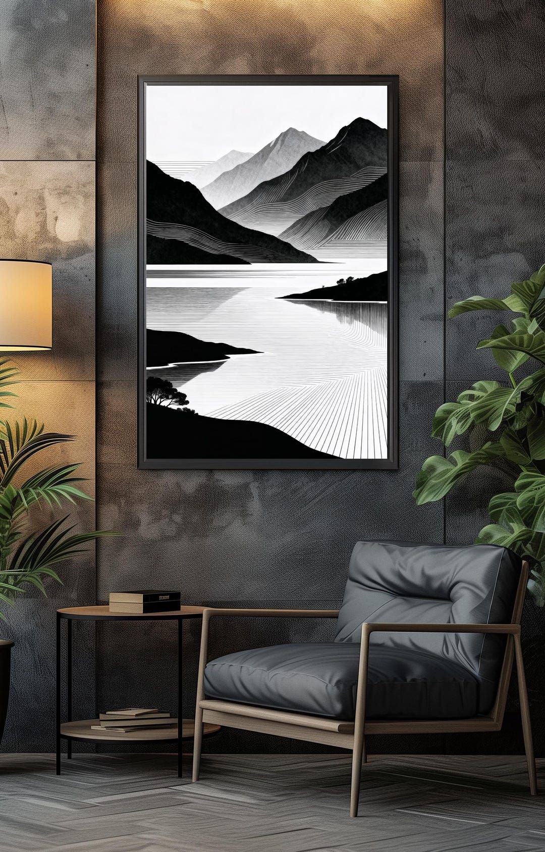 Minimalist Mountain Landscape Print, Black and White Geometric Art ...