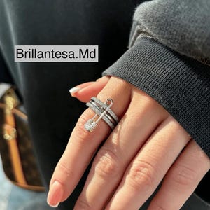 S925 Sterling Silber Sicherheitsnadel Ring | Zirkon Ring und Sicherheitsnadel Halskette für Frauen Moderne Minimalist Schmuck Geschenk für Sie, Verlobungsring