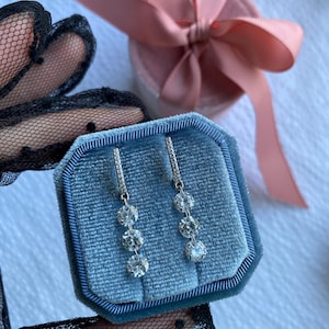 S925 Elegant Drop Earrings, Silver CZ Dangle Earrings, Handmade Zirconia Earrings, Bridal Jewelry, Sparkly Earrings for Her, Gift for Women