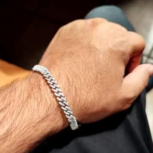 S925 Moissanite Iced 6 mm Bracelet/Necklace White Gold Plated, Hip Hop Style, Silver Chain Link Necklace, Hip Hop Necklace Iced Out Bracelet