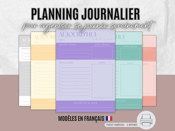 Planning journalier à imprimer | to do list colorée PDF | organisateur de journée to do list en français