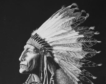 For Honor is the title of this Cheyenne Native American Chief art. This reproduction is signed by the artist. The size is 11 X 14"