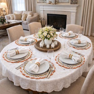 Crochet Carrot Placemat and Napkin Ring Set, Cream Cotton Easter Dining Decor (Set of 6)