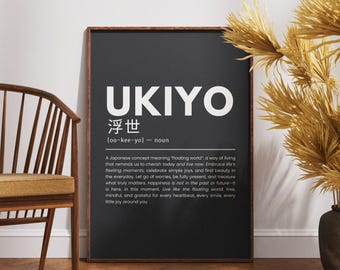 Ukiyo Definition Print Japanese Wall Art Inspirational Printable Home Office Wall Decor Digital Download