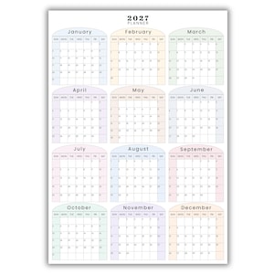 2027 Year Planner Printable 2027 Minimalist Wall Calendar Large Monday & Sunday Start Digital Download
