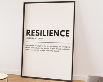 Definitie van veerkracht, inspirerende quote print, motiverende kunst aan de muur voor Office Home Decor, digitale download