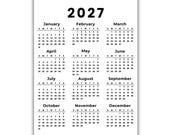 2027 Calendar Printable Year at a Glance Wall Calendar Sunday Monday Start Instant Download