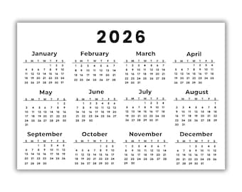 Landscape Calendar 2026 Printable One Page Full Year US Letter A4 A3 A5 Download