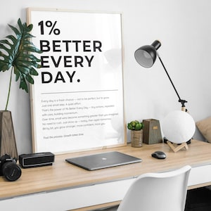 1% Better Every Day – Inspirational Wall Art, Motivational Poster for Office & Home Decor, Motivational Quote Print Instant Digital Download