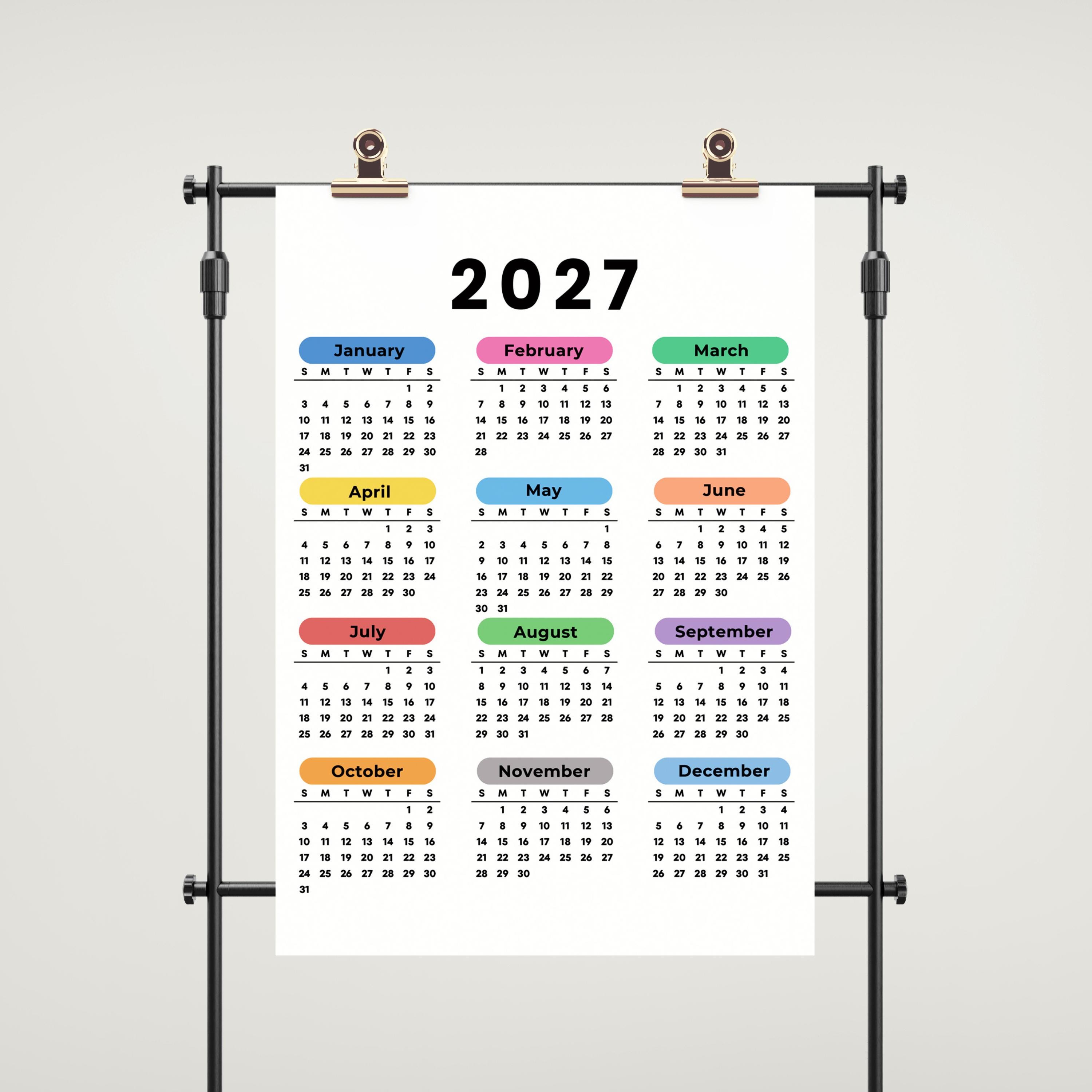 Printable Calendar 2027 One Page Full Year at a Glance Wall Calendar