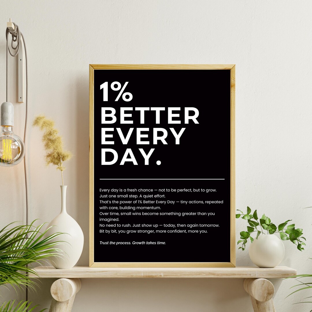 1% Better Every Day Printable Quote Wall Art, Motivational Quote Poster ...