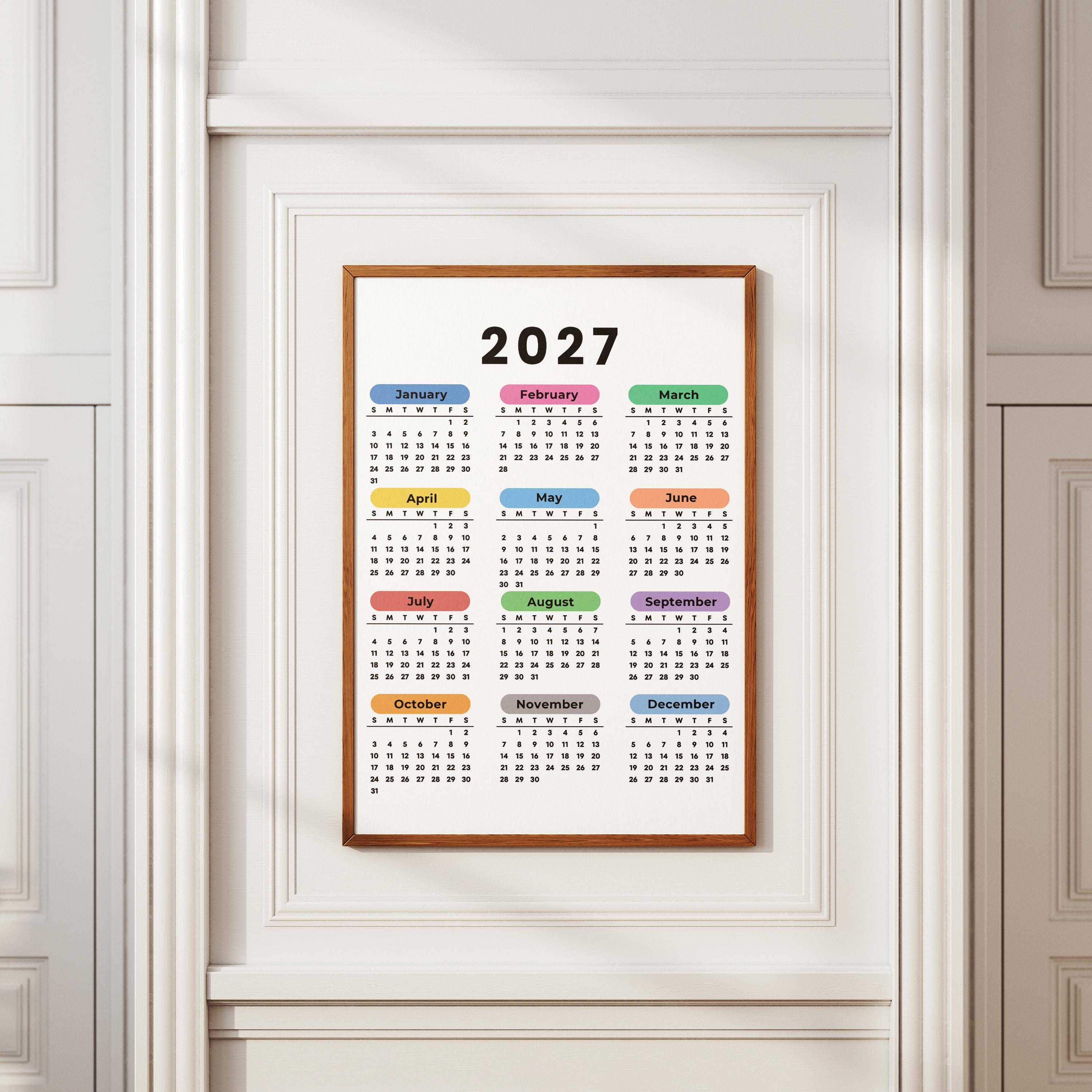 Printable Calendar 2027 One Page Full Year at a Glance Wall Calendar