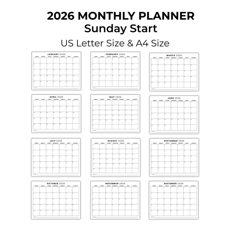 2026 Monthly Planner Printable Landscape Calendar 2026 Monday and ...