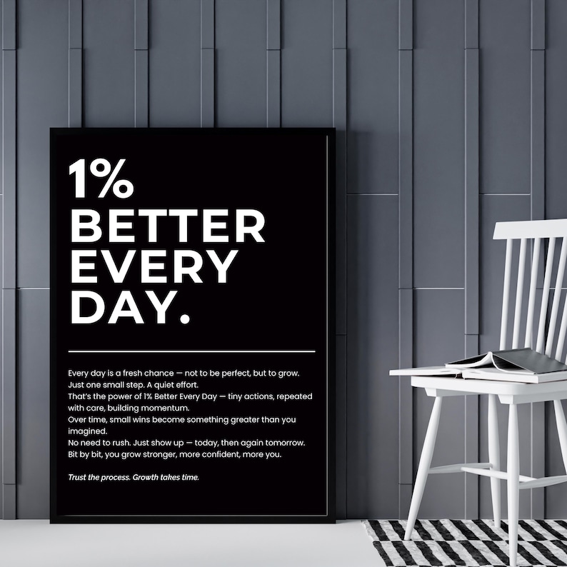 1% Better Every Day Printable Quote Wall Art, Motivational Quote Poster ...