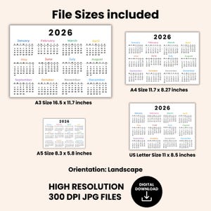 2026 Year at A Glance Wall Calendar, Monday & Sunday Start Printable ...