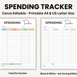 Printable Expense Tracker, Spending Tracker, Money Tracker, Small Business Template, Bookkeeping, Financial Planner, A4, US Letter Size