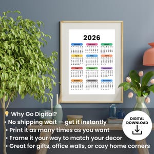2026 yearly calendar, One Page Full Year Monday & Sunday Start Wall Calendar Instant Download image 10