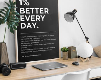 Poster motivazionale stampabile con citazione "Migliora ogni giorno" per la decorazione della parete di casa e dell'ufficio