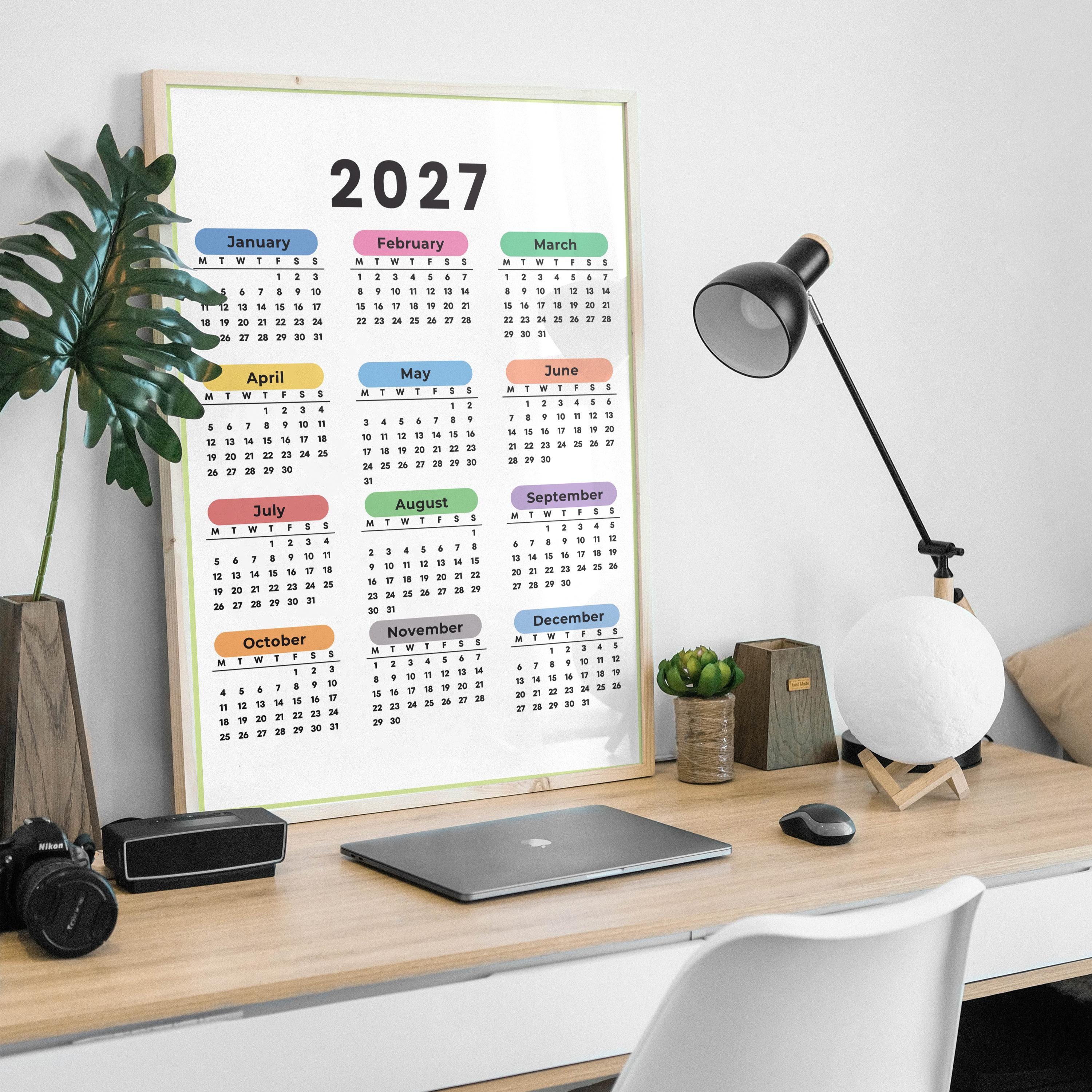 Printable Calendar 2027 One Page Full Year at a Glance Wall Calendar