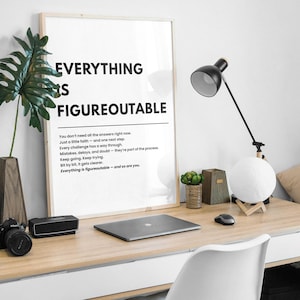 Everything Is Figureoutable, Uplifting Wall Art, Motivational Quote Wall Art, Office Desk Decor, Inspirational Quote Poster, Home Wall Decor