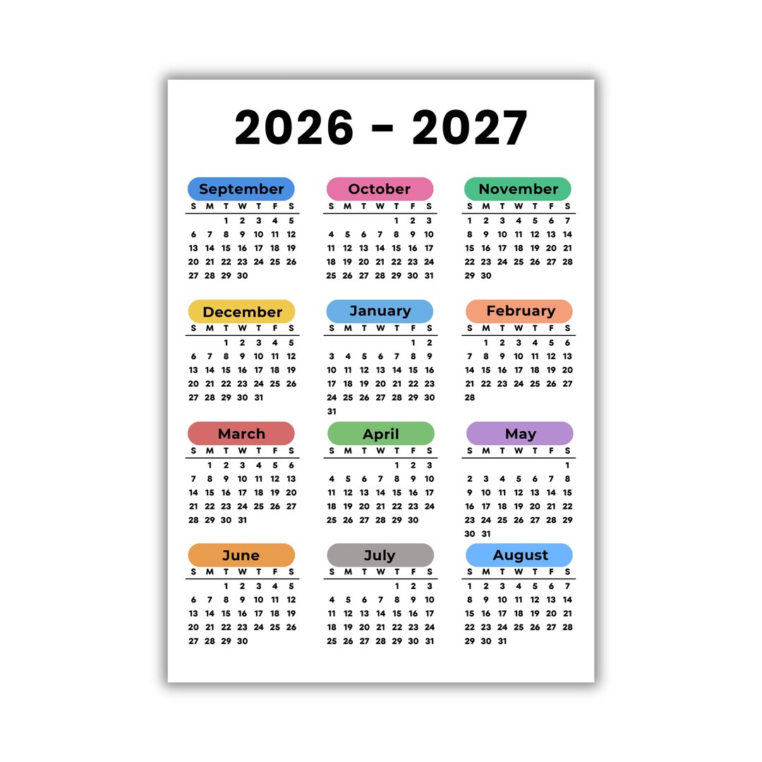 Calendrier Scolaire 2026 2027 Calendrier Mural Annuel Imprimable PDF 
