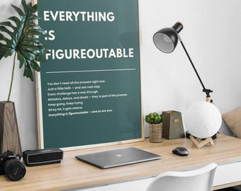 Everything is Figureoutable Print Inspirational Wall Art  Green Minimalist Motivational Poster Digital Download