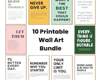 10 Printable Motivational Wall Art Prints for Home & Office Decor, Inspirational Quotes Digital Download