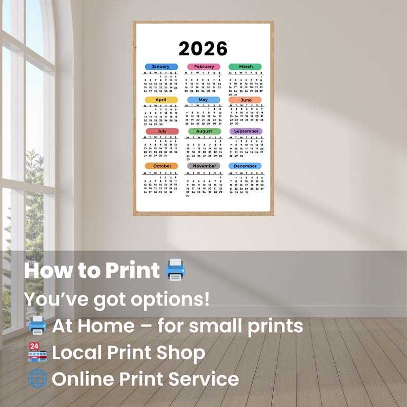 2026 yearly calendar, One Page Full Year Monday & Sunday Start Wall Calendar Instant Download image 12
