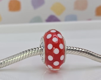 New Pandora Classic Minnie Mouse Red Polka dots murano signature Disney Charm for Pandora Bracelet Necklace Women  Beads Silver Jewelry
