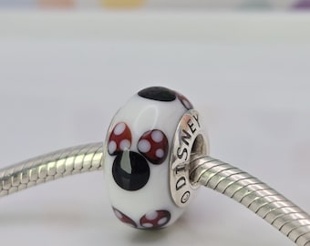 New Pandora Minnie Mouse Signature Murano Glass Disney Charm for Pandora Bracelet Necklace Women  Beads Silver Jewelry Accessories
