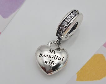 New Authentic Pandora My Beautiful Wife Charm Fit Bracelet Necklace Women Fashion Beads Silver Jewelry Accessories Christmas Gift