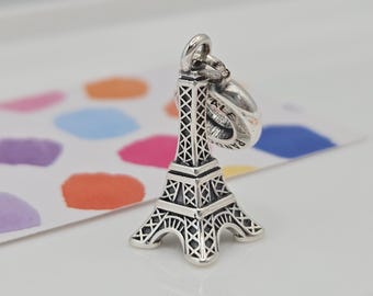 Nuevo y auténtico dije Pandora Torre Eiffel, compatible con pulseras y collares para mujer, cuentas de moda, accesorios de joyería de plata, regalo de Navidad