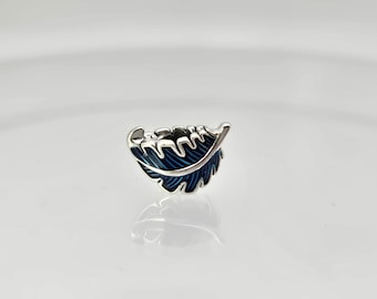 New Authentic Pandora blue enamel curved feather Charm Fit Bracelet Necklace Women Fashion Beads Silver Jewelry Accessories  Gift