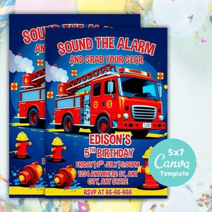 Fire Truck Birthday Invitation for Kids | Editable Digital Download | Printable Firefighter Party Invite | Sound the Alarm Theme Card